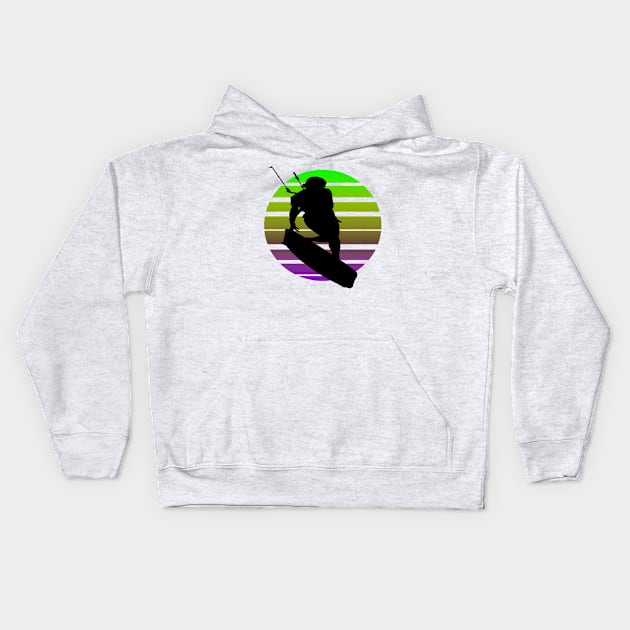 Kitesurfing Female Rider Silhouette Retro Sunset Kids Hoodie by taiche